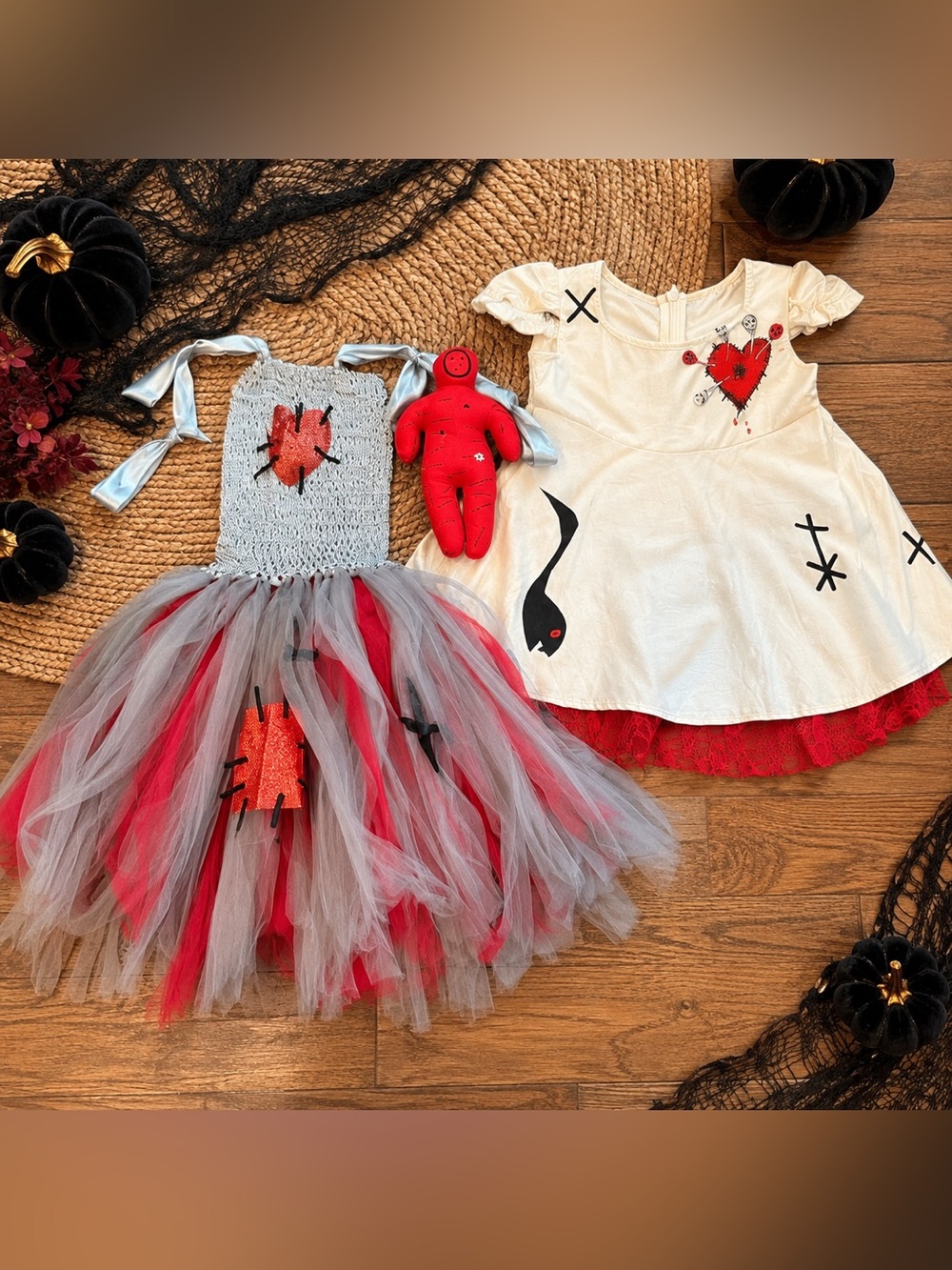 Girls Voodoo Doll Halloween Costume 3T 4T Size 100 Dress Tutu Prop 3 Piece Set